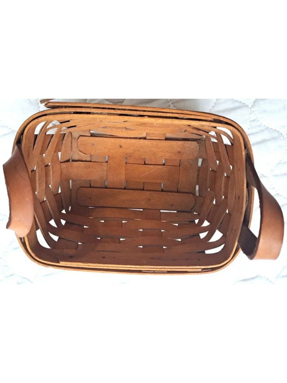 Longaberger Baskets Small Rectangle Basket w/Leather Handled 7